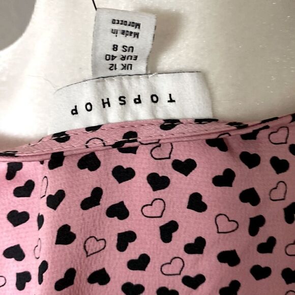 Top Shop Cropped Pink Long Sleeves Hearts Button Down Puff Sleeves NWT 8 Scoop - Picture 7 of 10